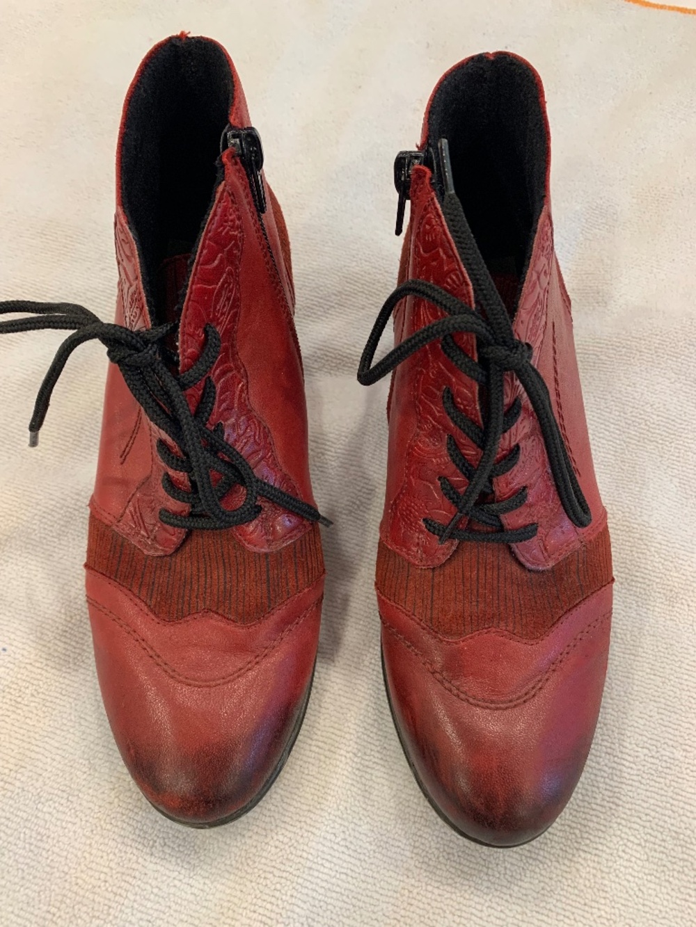 Remonte Red Leather Ankle Boots Lace Up Zip EU 38 US 7.5-8 - Picture 2 of 10